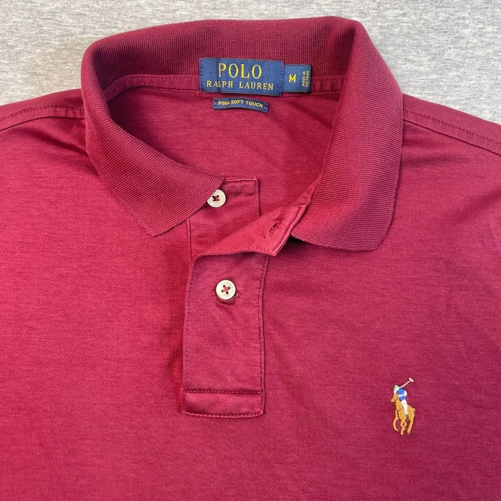 Polo Ralph Lauren Shirt Mens Medium M Burgundy Maroon Pima Soft Touch Polo Flaw